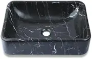 Black and White Marble Rectangular Basin - Luxurious Natural Stone Countertop Wash Basin - Elegant High-Gloss Finish Vessel Sink for Bathroom or Washroom - Size: 46x32x13cm