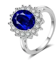 [FZO] Princess Diana Kate Middleton Class Gemstone Birthstone Sapphire Red Halo AAA Cubic Zirconia Statement Engagement Rings for Women, Anniversary 925 Sterling Silver Promise Rings for Her