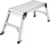 [LEADALLWAY] Work Platform Folding Ladders Stool with Non-Slip Mat Aluminum Step Ladder Drywall of Capacity 330 LBS Heavy Duty Portable Bench