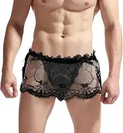 [Clobeau] Men's Sissy Lingerie for Cross-dressers Lace Sexy Low Rise Lace Mini Skirt G-string Panties Crossdressing Panties Crossdress