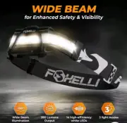 Foxelli Wide Beam Headlamp USB Rechargeable 14 Bright LED, WB200, 1200mah. C9