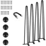 VEVOR Hairpin Table Legs 0.7M, Set of 4 Desk Legs 408.2KG Load Capacity, Hairpin Desk Legs 3 Rods for Desk Chairs Bench Dining End Table, Solid Carbon