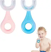 U-Shaped Toddler Toothbrush, 2pcs U Shaped Toothbrush, Kids Tooth brush for Age 2-6 Years, Extra Soft Silicone Manual U tooth brush for Kids Travel/Bathroom, Clean Oral Care (Pink&Blue)