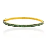 5.72ct Green Tsavorite Gold Plated Round Sleek Bangle 925 Sterling Silver