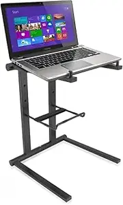 Pyle Portable Folding Laptop Stand - Standing Table with Foldable Height and Secondary Accessory Tray for iPad, Tablet, DJ Mixer, Workstation, Gaming and Home Use with Bag - PLPTS35