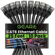 GEARit Cat 6 Ethernet Cable (10-Pack 25 Feet) Cat6 25 Feet (10-Pack), Black