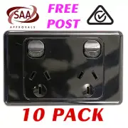 10 x Double 10AMP Power Point GPO - BLACK Electrical Supplies Standard - SAA