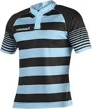 [KooGa] Boys Junior Touchline Hooped Match Rugby Shirt (UK Size: M) (Black/Sky)