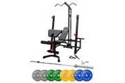 Impact Fitness Squat Rack Lat Pulldown + Adjustable Bench + 120kg Olympic Pro Coloured Bumper Weight Set