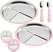 Munlinder Portion Control Plates for Toddlers, 9" Divided Kids Baby Plates with Removable Silicone Suction