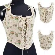 Women Sexy Bustier Corset Top Zipper Eyelet Lace Up Floral Print Push Up Crop