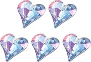 uxcell 5 Pcs 3D Heart AB Blue Nail Rhinestones 12x13mm K9 Glass Crystal Rhinestones Pointed Back Crooked Heart Gems for Nail Charm Art DIY Craft