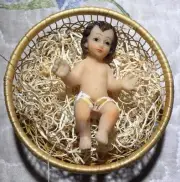 Very Tiny Baby Jesus 2" With Little Basket Hand-made Beautiful gift Christmas