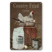 2x Tin Sign Country Fried Chicken Flour Farm Eggs Decorative Wall Rustic Look