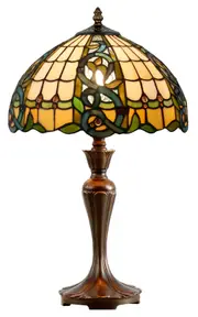 12" Leaf Ribbon Style Stained Glass Leadlight Tiffany Bedside Lamp