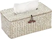 Tissue Box Cover, Vintage Rectangle Tissue Box, Seagrass Tissue Box Holder, Woven Tissue Holder, Decorative Tissue Cover for Home, Office Table, Bathroom, Bedroom, Shelves, Living Room (Vintage White)