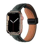 Nevenka Vintage Leather Band Folding Buckle Replacement Strap for Apple Watch-Green