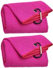 2 Pack Tri-fold Golf Towel Set, Microfiber Fabric Waffle Pattern Towels, Outd...