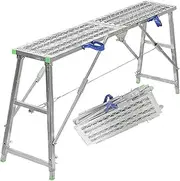 Stepladders Scaffolding Platform Heavy Duty Bench Folding Ladders Stool W/Non-Slip Step ，Folding Scaffolding Equipment, Adjustable Height Work Platform Galvanized Steel Ladder， Load 880lbs (Size : 16