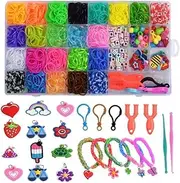 2000 Pcs Loom Bands Kit,DIY Rubber Bands Kits Loom Bracelet Making Kit for Kids Art Crafts Bracelet Making Set with Hooks &Charms for Kids Friendship Bracelet Kids Girls Birthday Gift Kits