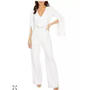 QUIZ Chain Detail Split Long Sleeve Crepe Jumpsuit White/Cream Size 8