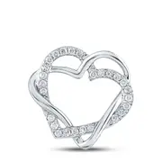 14k White Gold Round Diamond Double Heart Pendant 1/4 Cttw