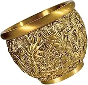 Cabilock Retro Style Dragon Pattern Wealth Bowl Cozy Home Decor Brass Fortune Basin for Office
