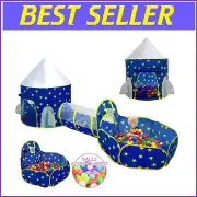 Portable 3-In-1 Toddler Playhouse with Princess Tent, Crawl Tunnel, and Ball Pit