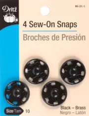Dritz 80-21-1 Black Sew-On Snaps-Size 10 4/Pkg