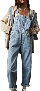 [GPLOPEEY] Womens Denim Dungarees Baggy Overalls Loose Bib Jeans Pants Long Wide Leg Casual Playsuit Trousers With Pockets