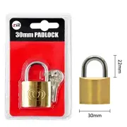 30mm Heavy Duty Padlock Solid Brass Suitcase Luggage Lock Cut Resistance 3 keys