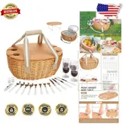 Luxury Wicker Picnic Basket for 4 with Insulated Cooler and Table - Must-Have!