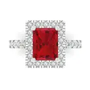 3.90 ct Emerald Halo Ruby Stone Promise Wedding Engagement Ring 14k White Gold
