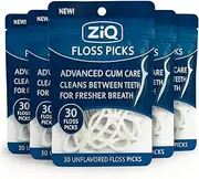 ZiQ Floss Picks 150 Count (Pack of 5) – Unflavored Dental Floss Picks for Advanced Gum Care, Deep Clean Between Teeth, Fresh Breath