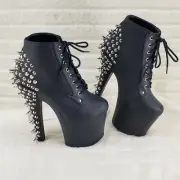 Fearless 700-28 Black 7" Spiked Stud High Heel Platform Ankle Boots In House
