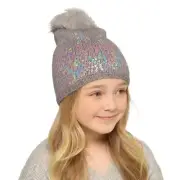 Girls Bertie & Bo GL1020 Sequin Hat With Fur Pom Pom