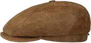 [Stetson] Men's 6 Panel Vintage Pigskin Flat Cap Peaked Cap Flat Cap Leather Cap with Peak, Lining Autumn Winter
