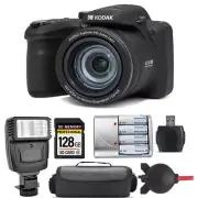 Kodak PIXPRO AZ405 Digital Camera (Black) + Extra Battery + Flash - 128GB Kit