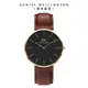 Daniel Wellington 手錶 Classic St Mawes 40mm棕色真皮皮革錶-黑錶盤-金框(DW00100543)