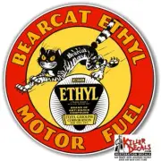 (BEAR-1) 12" BEARCAT ETHYL MOTOR FUEL GASOLINE DECAL OIL CAN / GAS PUMP SIGN