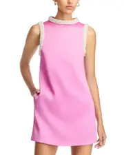 Self-Portrait Faux Pearl Trim Satin Shift Mini Dress 12 UK/8 US