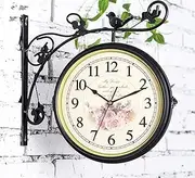 Double Sided Wall Clock, Outdoor Garden Clock Train Station Clock Vintage Wall Mounted Clock Outdoor Garden ，Silent Bell Sided