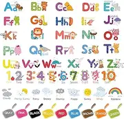 CALLYSONIC Pack of 9 ABC Posters for Children, Waterproof Alphabet, Poster Learning Poster Children with Letters, Numbers, Weather, Colours, Wall Sticker for Nursery, Home, School