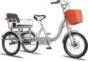 Tricycle Rickshaw for Adult,Mobility Tricycle with Pedals,3 Wheels Bicycle,Hydraulic Front Fork,Back seat with Belt and Shock Absorber Springs,Tandem Trike,Cruiser Bike