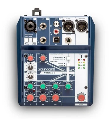 Soundcraft NOTEPAD-5 5 Channel Mixer Analog Mixing Console with USB I/O