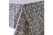 Kolka Lotus Handle Block-Printed Simple Dining Table Tablecloth - Grey