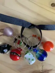 BEAUTIFUL GLASS ROUND BALL Wine Glass Charms Set Of 6. I WILL COMBINE SHIPPING