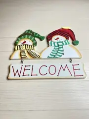 Wooden Snowmen w/ Scarves Christmas Seasonal Welcome Door Hanger/Sign 12” x 10”