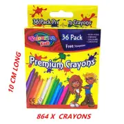 864 X CRAYON CRAYONS WITH FREE SHARPENER - ASSORTED VIBRANT COLORS KID CRAFT FW