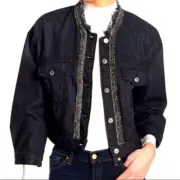 7 For All Mankind denim jean jacket with fringe detail size small NWT